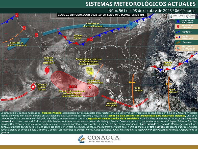 Zona de baja presión provocará temporal muy fuerte de lluvias en Oaxaca