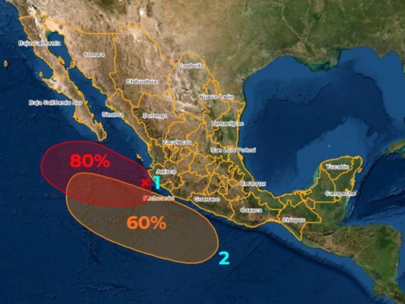 Zonas de inestabilidad frente a Jalisco y Michoacán